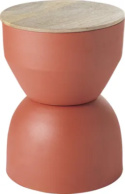 Produktbild von Miliboo - Runder Design-Beistelltisch mit Ablage aus rotbraunem Metall und massivem Mangoholz D30 cm YOYO