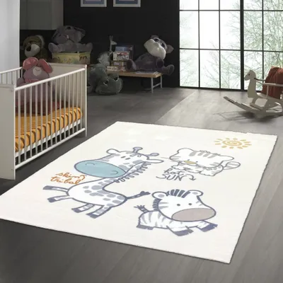 Produktbild von Weicher Kinderzimmer Teppich mit Tier muster in creme Größe - 120 x 170 cm