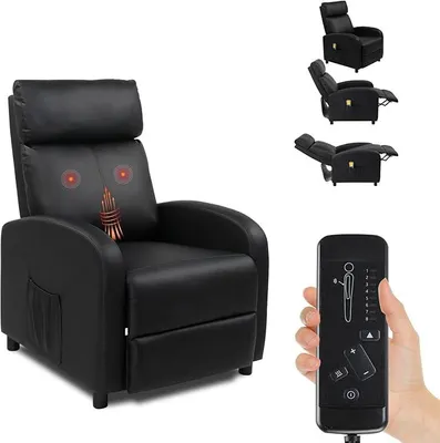 Produktbild von Fernsehsessel Elektrisch Massagesessel Heizung Relaxsessel Schwarz | manuell verstellbare Rückenlehnenneigung, TV Sessel Ruhesessel mit Liegefunktion Ruhesessel Leder