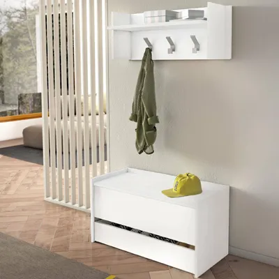 Image de Actinolite - Meuble d'Entrée, 90x40x46h cm Blanc, Porte-manteaux Fabriqué en Italie