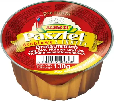 Produktbild von Agrico "Pasztet" Geflügel-Brotaufstrich mit Truthahn 130g