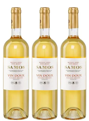 Produktbild von Samos Vin Doux 3x 0,75l Likörwein weiß süß P.D.O. | 15% Vol. | + 20ml Jassas Olivenöl