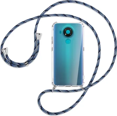 Produktbild von Handykette Backcover-Schutzhülle mit Band (Metall silberfarben) für Nokia 3.4 - Blautöne