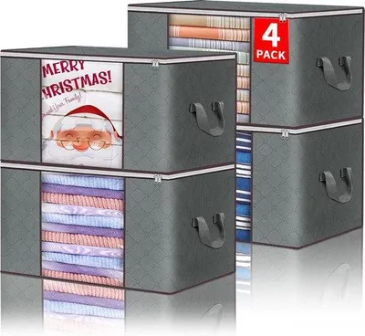 Produktbild von Famanu Aufbewahrungstaschen 4 Stück - Faltbare Aufbewahrungsbox für Decken, Kleidung, Grau