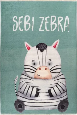 Obrázek produktu pro Padiro Hravá dětská podložka 115 x 170 cm - Zelená - s hravým dětským motivem - s motivem zebry - s frędzlemi