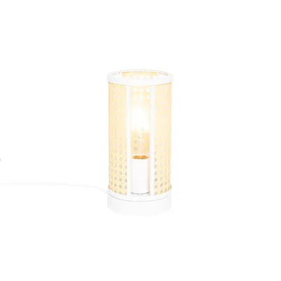 Produktbild von QAZQA - Retro Retro-Tischlampe weiß mit Rattan 12 cm - Akira I Wohnzimmer I Schlafzimmer - Zylinder - LED geeignet E27
