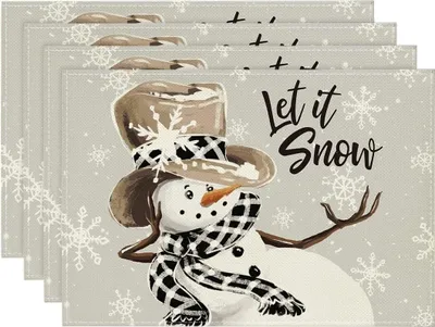 Produktbild von Schneemann Schneeflocke Lass Es Schneien Weihnachten Platzsets 4er Set, 30x45cm Urlaub Tischsets Waschbar Platzdeckchen Kš¹che Party Deko