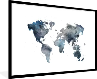Produktbild von MuchoWow® MuchoWow® Gerahmtes Poster Weltkarte - Aquarell - Abstrakt 90x60 cm - Poster mit zchwarzem Bilderrahmen - Wanddekoration - Fotos