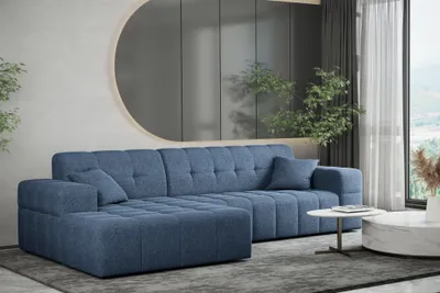 Productafbeelding van Designbank NANCY, stoffering Neve, blauw, met chaise longue aan de linkerkant