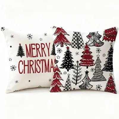 Weihnachtskissenbezug 40x40 cm, 2 Stück, Schwarz/Rot, Polyester