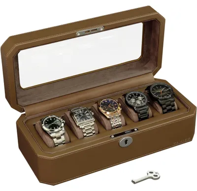 Productafbeelding van Solidchoice - PolyurethanHorlogedoos voor 5 Horloges, Bruin