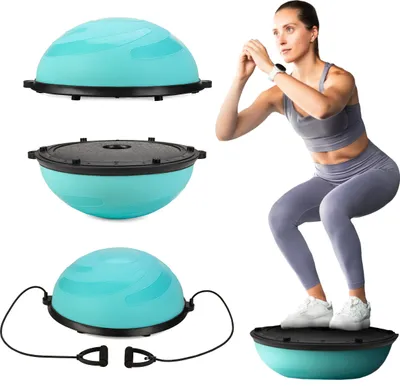 Image de Gymtek® Coussin d'équilibre, Balance Pad - avec pompe à air et bandes de résistance - 58 cm de diamètre - Coussin d'équilibre pour fitness, entraînement du dos, home gym