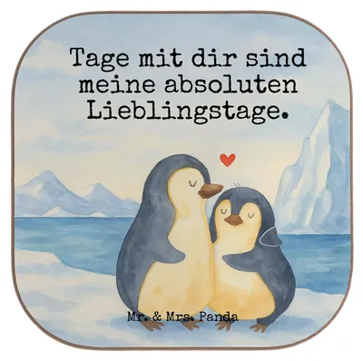 Produktbild von Mr. & Mrs. Panda Untersetzer für Gläser Pinguin umarmen Design - Weiß - Geschenk, Liebe, Hochzeitstag, gläseruntersetzer, Coaster, Tassenuntersetzer, Hochzeit, Tasse