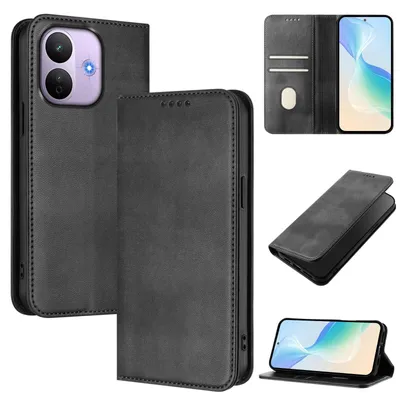 Image de Étui en cuir vintage pour Xiaomi Redmi Note 17 Pro 5G, avec protection RFID, compartiments pour cartes et support intégré. Couleur : noir