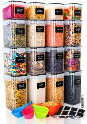 Produktbild von Vorratsbehälter - Wiederverwendbare Frischhaltedosen mit luftdichtem Deckel für die Küche - Für Mikrowelle, Spülmaschine & Gefrierschrank - BPA-freier Kunststoff - 16er-Set - Schwarz