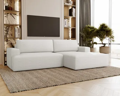 Produktbild von Ecksofa mit Schlaffunktion Boston - Eckcouch, Bettkasten, Kleines Sofa, Rechts, Creme (Memphis 1)