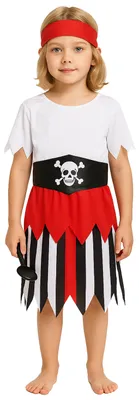 Produktbild von Piratenkostüm Kinder Mädchen – Seeräuber Kostüm mit Rock, Oberteil, Gürtel & Kopfband, Größe:86/92