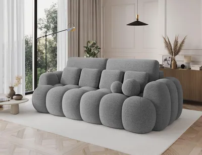 Produktbild von Schlafsofa, Sofa mit Schlaffunktion und Bettkasten, Polstersofa  aus Bouclé, Couch für Wohnzimmer, Sofagarnitur Wohnlandschaft mit Bettfunktion - Sofa Elvento - Grau (Royal 04)