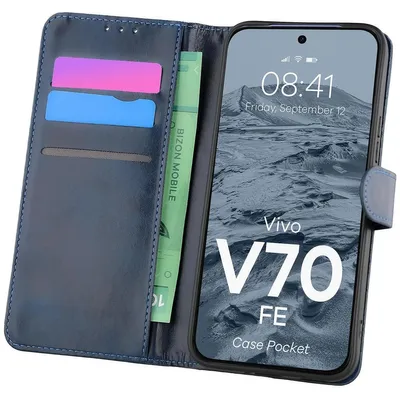 Produktbild von Handyhülle mit Klappe für Vivo V70 FE 5G, Bizon Case Pocket, Dunkelblau