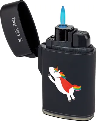 Produktbild von Mr. & Mrs. Panda Feuerzeug Einhorn Geburtstag - Schwarz - Geschenk, Feuerzeuge, Superheld, gas anzünder, Unicorn, Einhörner, sturmfeuerzeug, Held, Freundin