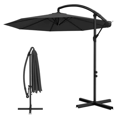 Image de Parasol de jardin, diamètre 300 cm, gris foncé, en aluminium, avec manivelle, protection UV 40+, inclinable