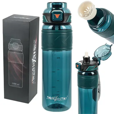 Produktbild von Tritan-Wasserflasche 1000 ml mit Messbecher - grün