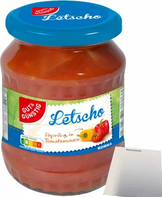 Produktbild von Gut & Günstig Letscho Paprika in Tomatensauce nach ungarischer Art (680g Glas) + usy Block