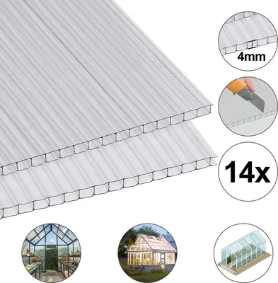 Obrázok produktu pre Fiqops 14x polykarbonátové dvojstenné dosky 4 mm skleníkové dosky 10,25 m²