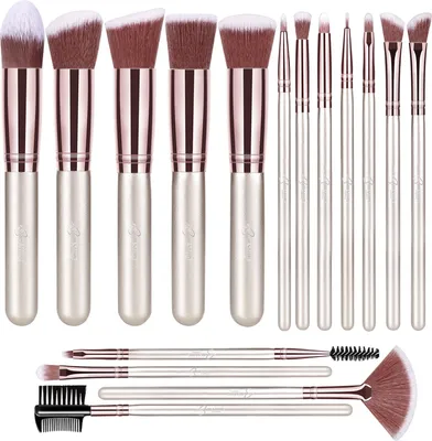 Image de Ensemble de Pinceaux à Maquillage BESTOPE, 16 Pcs, Or Champagne