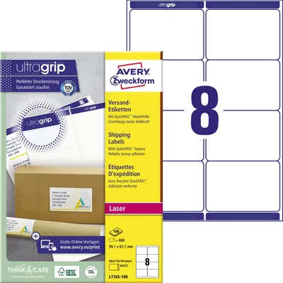Immagine prodotto di Avery Zweckform® L7165-100 L7165-100 Etichette per spedizioni - 99,1x67,7 mm, 800 pezzi, bianco