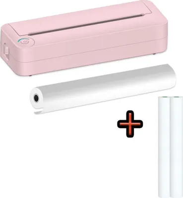 A4 Papierdrucker Drahtloser Bluetooth-Thermodrucker fuer mobile Bueros, unterstuetzt mobile Fotodrucker, 210 mm Fotodrucker Thermotransferdrucker mit 1 Rolle Thermopapier+2xA4 langlebige Thermopapierrolle Kompatibel mit Android iOS, Rosa