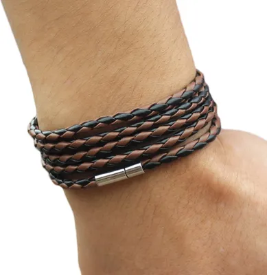 Produktbild von Uni Multilayer Interlaced Kunstleder Manschette Armreif Armband Armband Schmuck-Schwarzer Kaffee