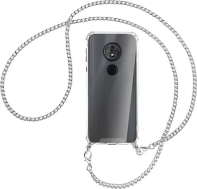 Produktbild von Handykette Backcover-Schutzhülle mit Band (Metall silberfarben) für Motorola Moto E5 / G6 Play - silberfarbene Kette