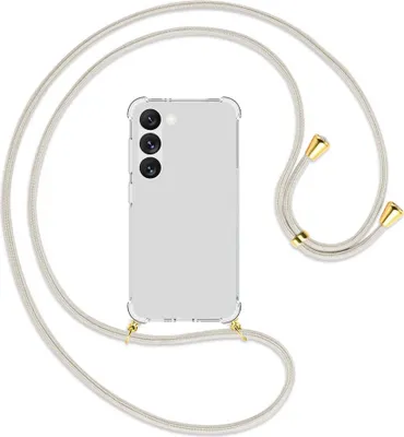 Produktbild von Handykette Backcover-Schutzhülle mit Band (Metall goldfarben) für Samsung Galaxy S23 - broken white