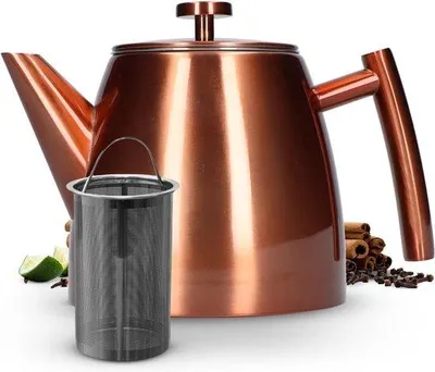 Produktbild von Famanu Teekanne mit Sieb - Rosé, Edelstahl, 1L, doppelwandig