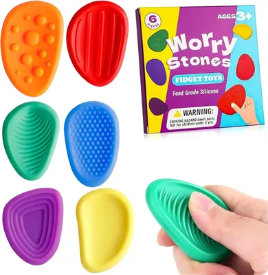 Zdjęcie produktu dla Zabawki sensoryczne "Fidget Toys" - 6 sztuk - Sensoryczne kamienie wykonane z silikonu - Idealne do zajmowania rąk w różnych sytuacjach