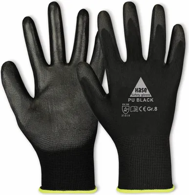 Zdjęcie produktu dla Rękawice robocze HASE SAFETY GLOVES PU,poliuretan czarne, EN 388, EN 420, czarne, rozmiar 6