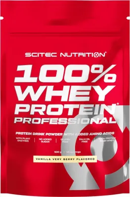 Immagine prodotto di Scitec Nutrition 100% Whey Protein Professional 500 g vaniglia-frutto di bosco / Proteine del siero di latte / Gustose proteine del siero di latte con aminoacidi aggiunti e arricchite con enzimi digestivi