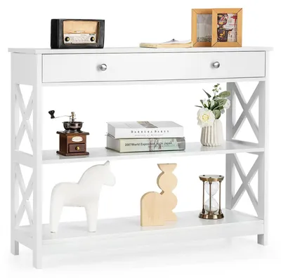 Consoletafel 3 Ebenen mit Schublade, 100x30x80 cm, MDF, weiß