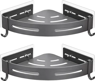 Produktbild von Badezimmerregal ohne Bohren Ecke - Badezimmerregal Grau Matt - Duschregal Ecke Badezimmerorganisator mit Klebepads statt Bohren Aluminium Eckregal Badezimmer 2er Pack