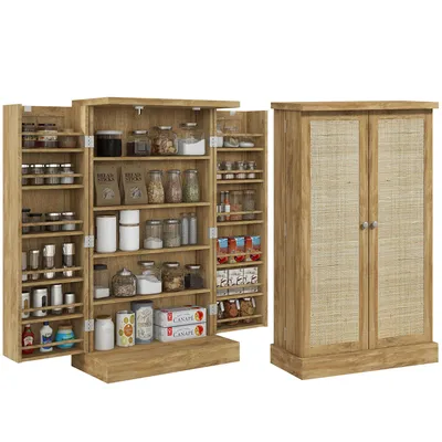 Produktbild von Küchenbuffet, Küchenmöbel, Aufbewahrungsmöbel mit 12 Regalböden und verstellbaren Türen, 60 x 30 x 104 cm, Naturholzoptik