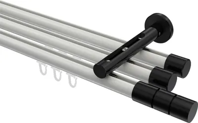 Produktbild von Interdeco Innenlaufstange / Gardinenstange mit Innenlauf Weiß / Schwarz, Typ Siteno Elanto (Rillenzylinder), 20 mm Ø 3-läufig, 360 cm