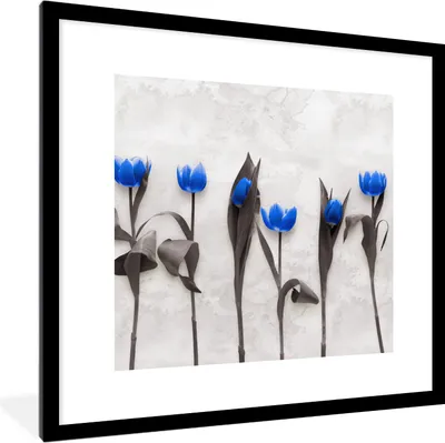 Produktbild von MuchoWow® Gerahmtes Poster Blumen - Tulpen - Blau 40x40 cm - Poster mit Schwarzem Bilderrahmen Wandposter Rahmen Foto Bilder - Poster - Plakat im Rahmen