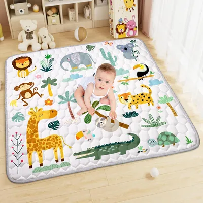 Produktbild von Baby Spielmatte 127x127 cm, faltbar, rutschfest, Baumwolle, für Kinderzimmer, Tiere
