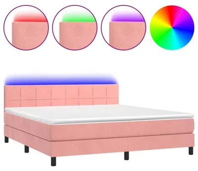Productafbeelding van vidaXL Boxspringbed met matras en LED-verlichting, roze, 180x200 cm, fluweel