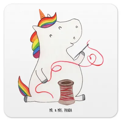 Produktbild von Mr. & Mrs. Panda Untersetzer für Gläser Einhorn Näherin 6er Set - Weiß - Geschenk, Unicorn, Einhörner, Getränkeuntersetzer, Tischuntersetzer, Glas-Untersetzer, Nähen