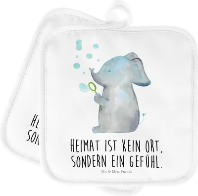 Produktbild von Mr. & Mrs. Panda Topfuntersetzer Elefant Seifenblasen - Weiß - Geschenk, Heimat, Liebe, Kochlappen, Ofenlappen, Elefanten, Dickhäuter, Lustige Sprüche, Topflappen