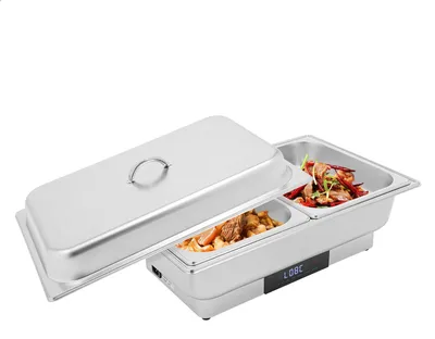 Immagine prodotto di Scaldavivande - Chafing dish elettrico - 2 scomparti, 9 l, 600 W, comandi touch, 35–90 °C, acciaio inossidabile