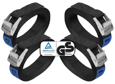 Image de Sangles de tension, sangles de fixation, fermoirs, noirs, capacité de 250 kg, lot de 4, dimensions : 2,5 cm x 1 mètre