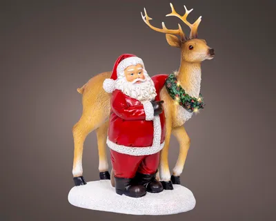 Image de Figurine de Saint-Nicolas avec renne et LED CHRISTMAS